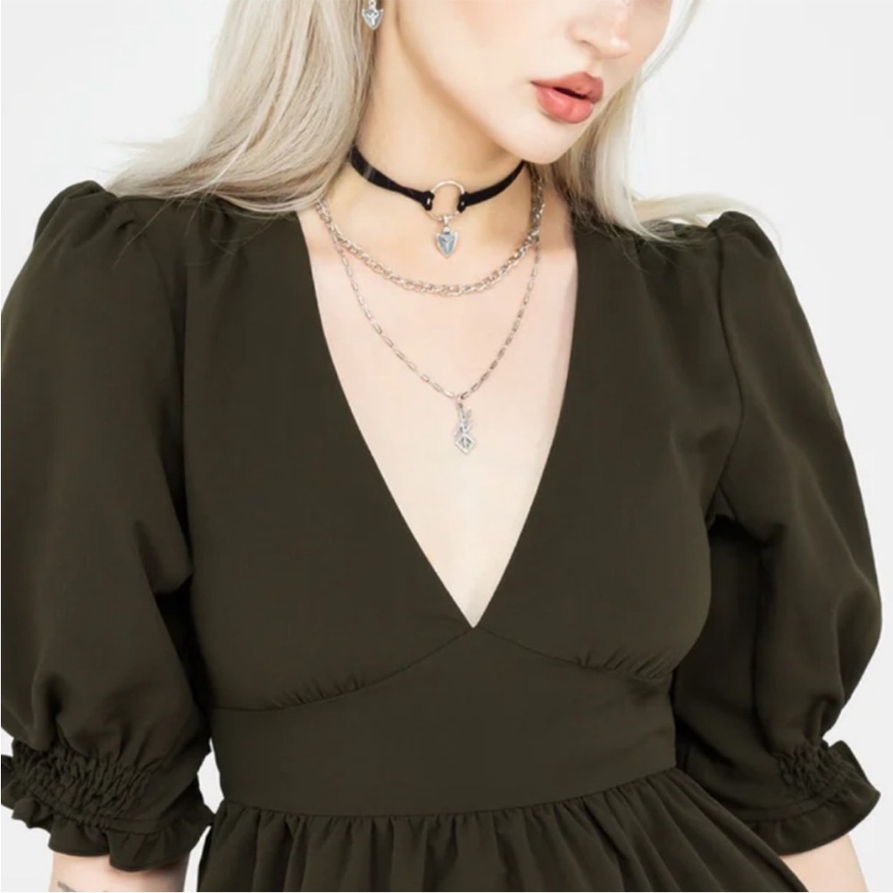 Disturbia Black Midi Dress with Puff Sleeves - Picture 2 of 12